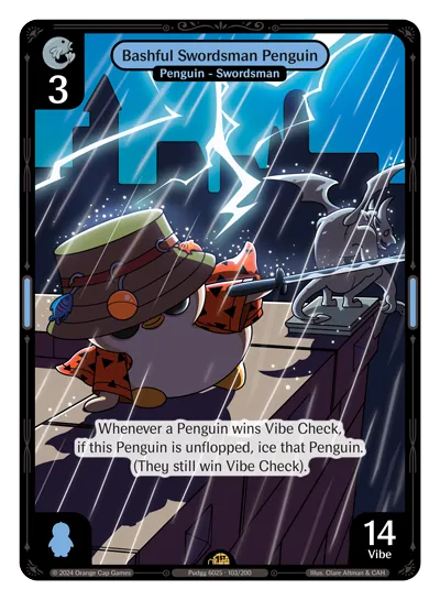 Bashful Swordsman Penguin Bashful Swordsman Penguin - Rare Blue Character Vibes TCG card