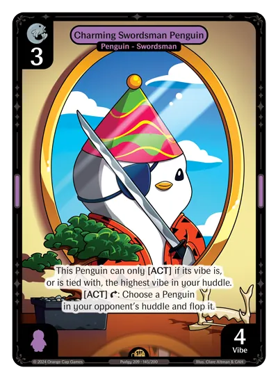 Charming Swordsman Penguin - Rare Purple Character Vibes TCG card
