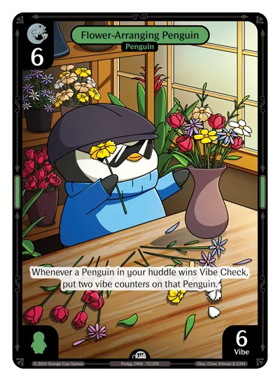 Flower-Arranging Penguin - Common Green Character Vibes TCG card