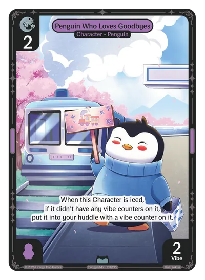 Penguin Who Loves Goodbyes - Uncommon Purple Character Vibes TCG card