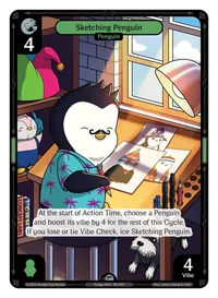 Sketching Penguin Sketching Penguin - Uncommon Green Character Vibes TCG card