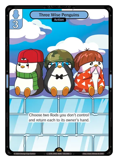 Three Wise Penguins Three Wise Penguins - Rare Blue Action Vibes TCG card