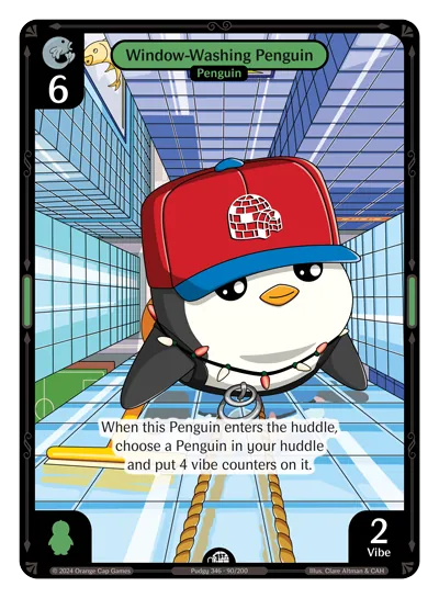Window-Washing Penguin Window-Washing Penguin - Common Green Character Vibes TCG card