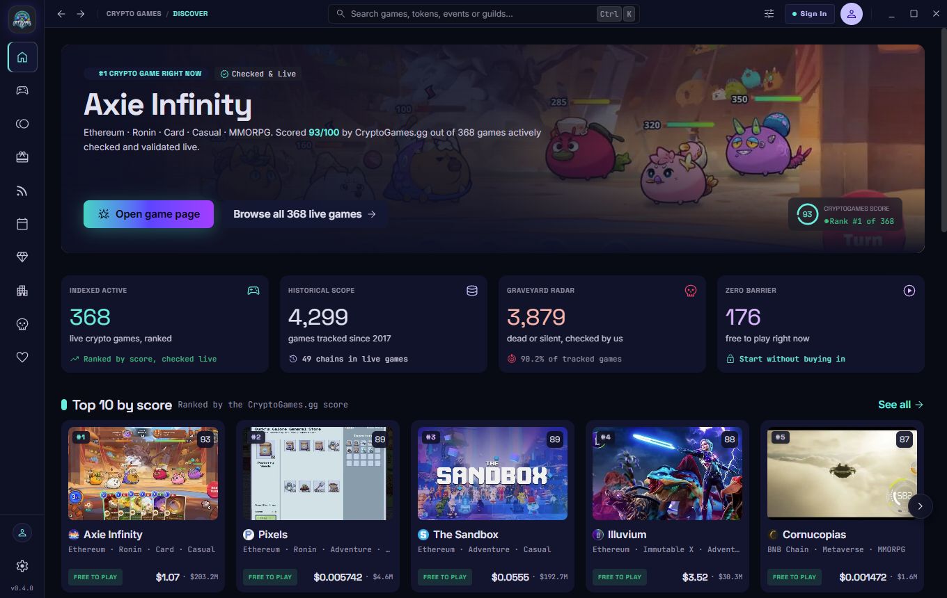 Crypto Games App for Windows, home screen