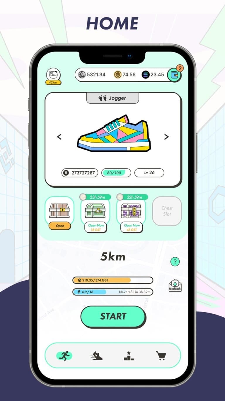 STEPN gameplay screenshot 1 – COLLECTIBLE crypto game on Solana