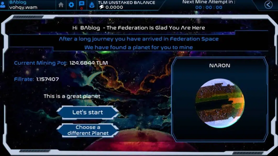 Alien Worlds gameplay screenshot 2 – NFT Idle Games crypto game on Ethereum