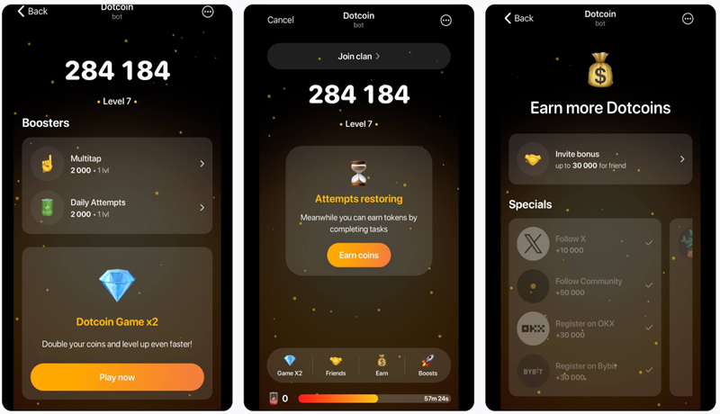 Dotcoin gameplay screenshot 1 – Minigames crypto game on TON