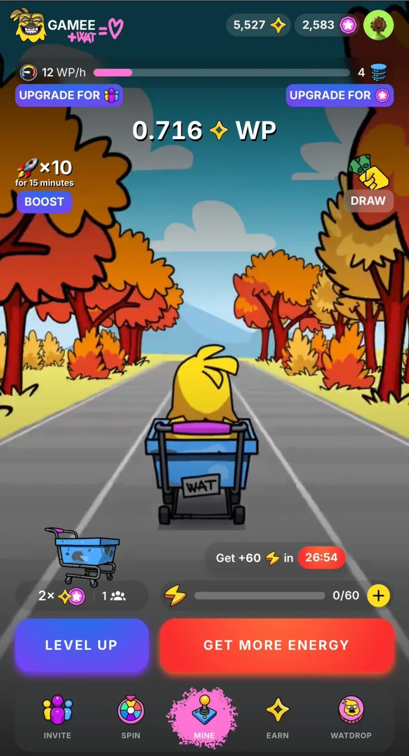 Watcoin gameplay screenshot 1 – Mining crypto game on TON