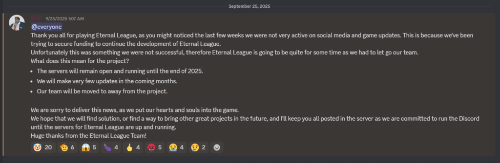 Eternal League Stop Operations, Servers Stay Up Until 2025 Eternal League Stop Operations, Servers Stay Up Until 2025