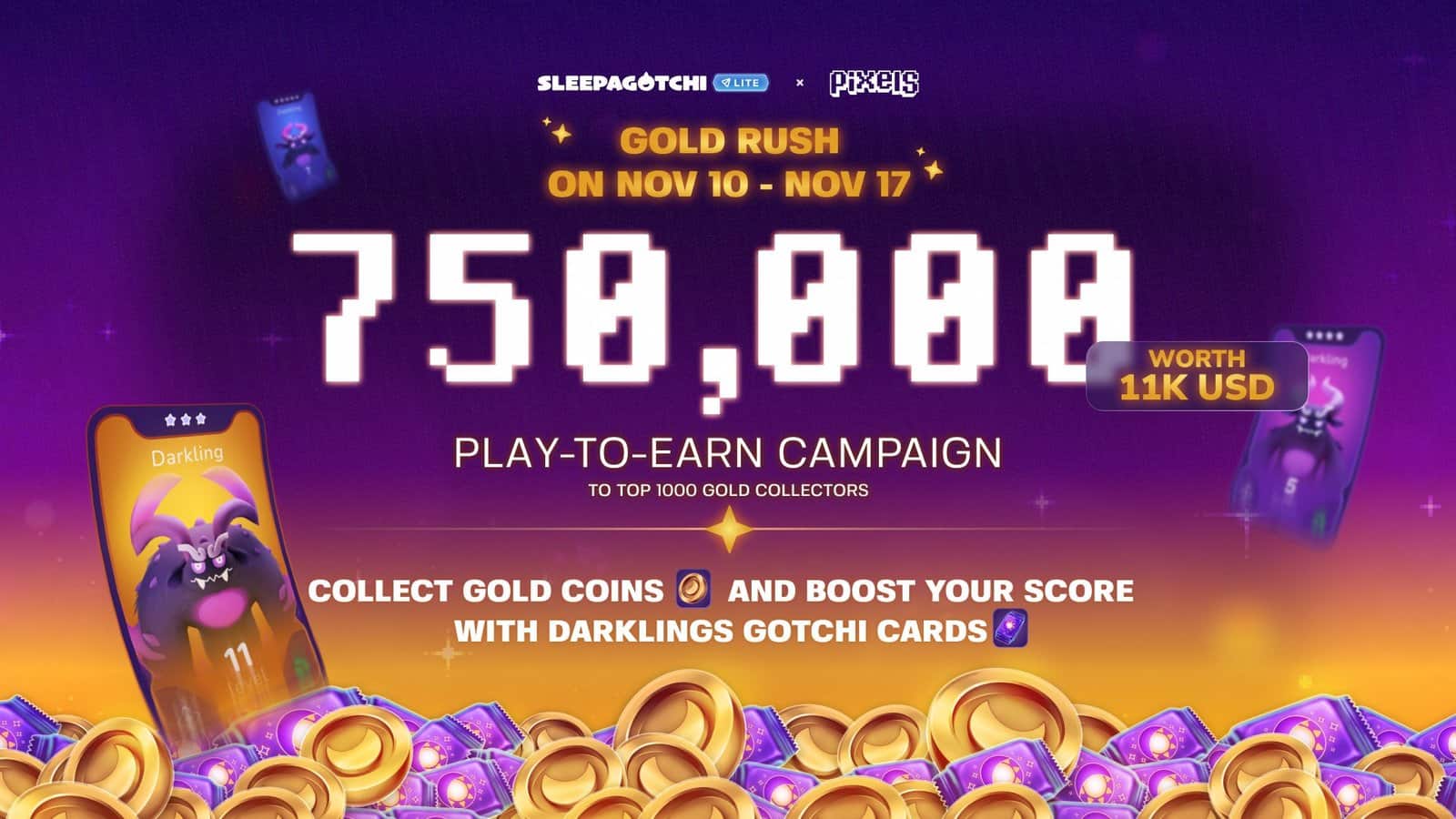 "Sleepagotchi Lite Launches Gold Rush Event: Win Your Share of 750K $PIXEL Prizes!"