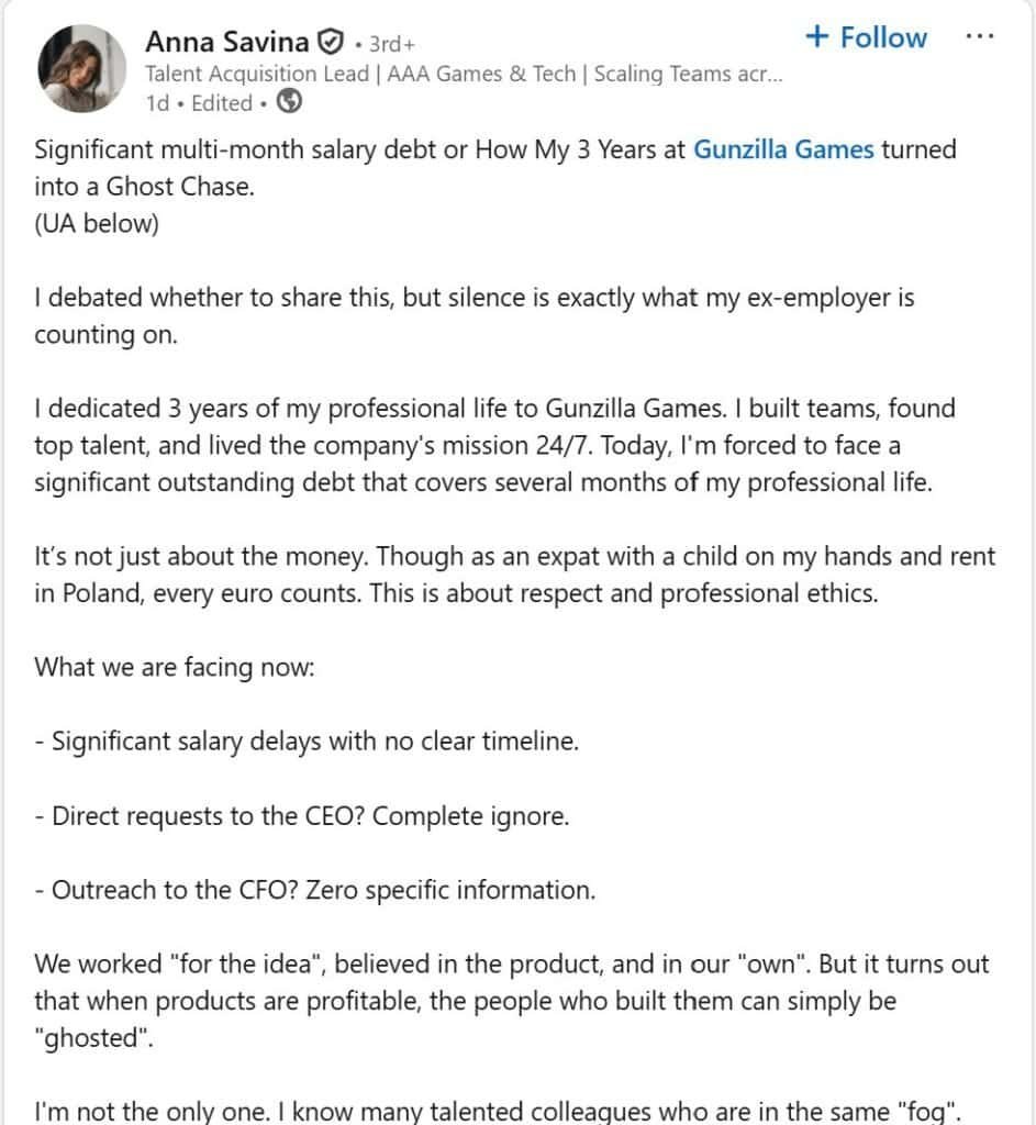 Gunzilla Games staff go public over months of unpaid salaries as Off the Grid studio's troubles deepen