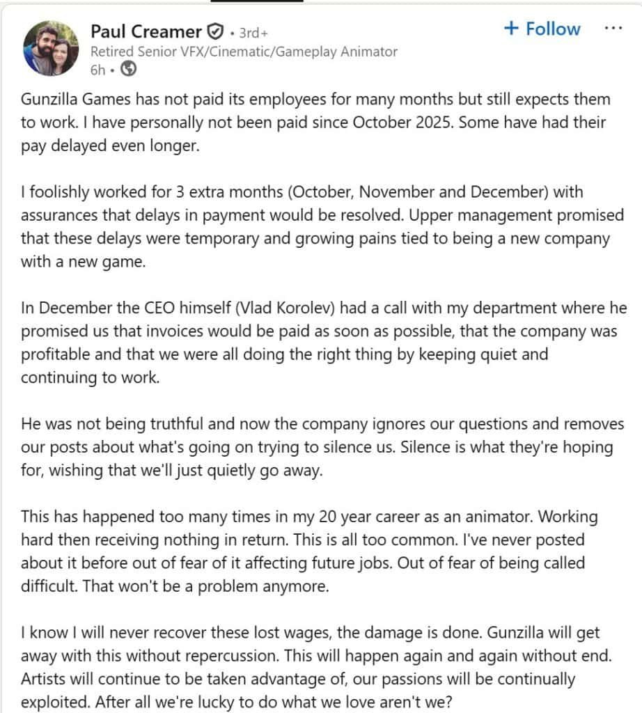 Gunzilla Games staff go public over months of unpaid salaries as Off the Grid studio's troubles deepen