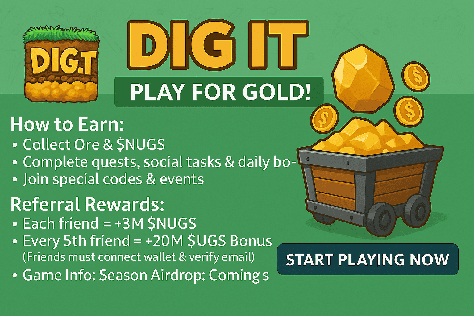 Dig It Gold game launches Season 2, adding energy and NUGS rewards. Dig It Gold game launches Season 2, adding energy and NUGS rewards.