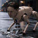 Elon Musk's robot dog defecates printed photos in San Francisco streets.