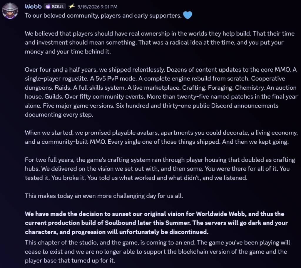 Soulbound Ditches Web3, Will Relaunch as paid Steam Game This Summer