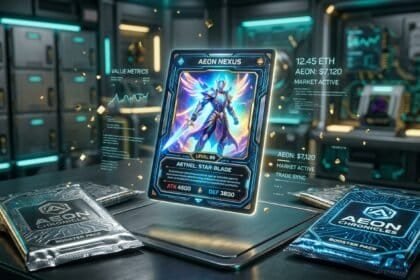 Aeon Nexus digital trading card for Aethel: Star-Blade, Level 99, with 4500 ATK and 3800 DEF, shown with market value metrics