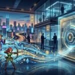 Pixel art fantasy characters channel magic as crypto symbols into a futuristic Institutional Finance vault