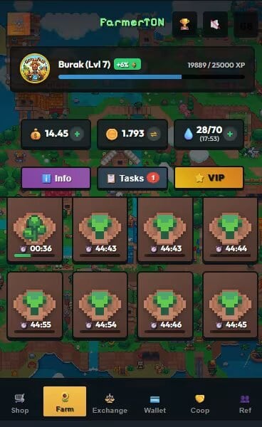 FarmerTON gameplay screenshot 4 – Casual crypto game on TON