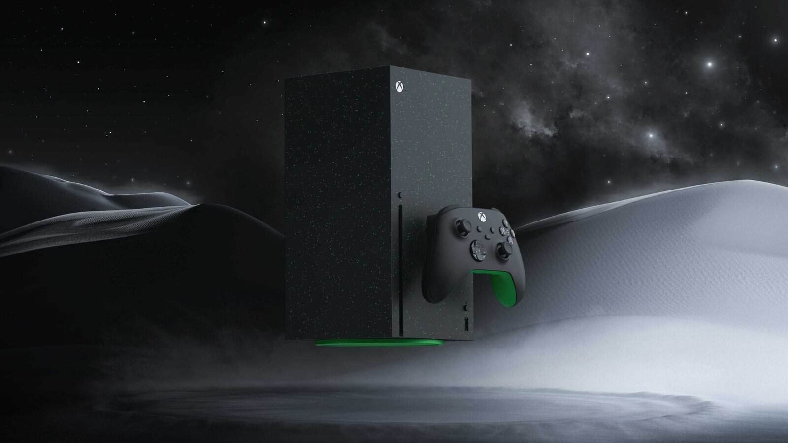 A black Xbox Series X with green accents