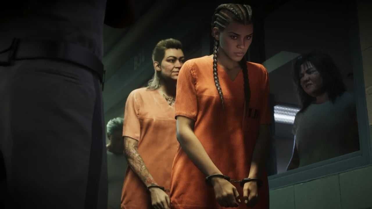 Lucia Camina Wearing an Orange Jumpsuit and Cuffs in Grand Theft Auto 6