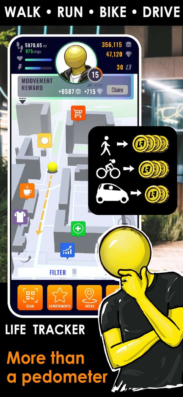 Life2app gameplay screenshot 2 – Move-to-Earn crypto game on BNB Chain