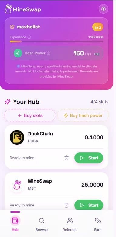 MineSwap gameplay screenshot 1 – Mining crypto game on BNB Chain