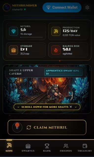 Mithril Miner gameplay screenshot 1 – Mining crypto game on TON
