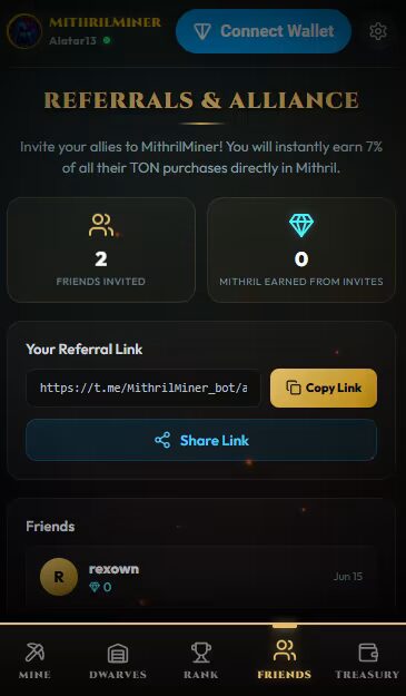 Mithril Miner gameplay screenshot 3 – Mining crypto game on TON