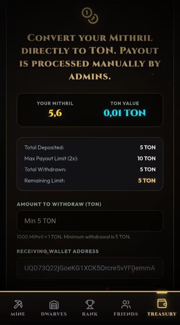 Mithril Miner gameplay screenshot 4 – Mining crypto game on TON