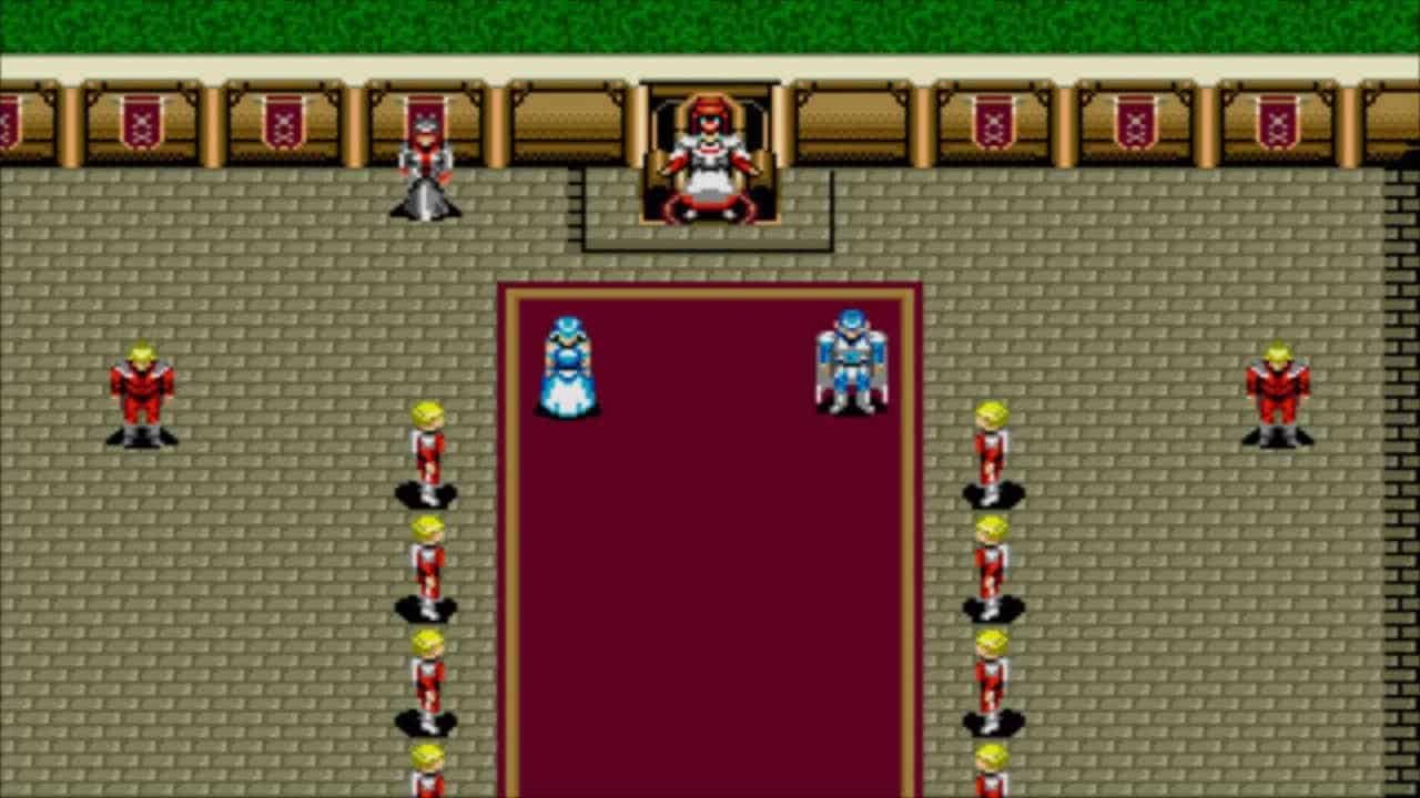 Characters are in a castle in Phantasy Star 3.