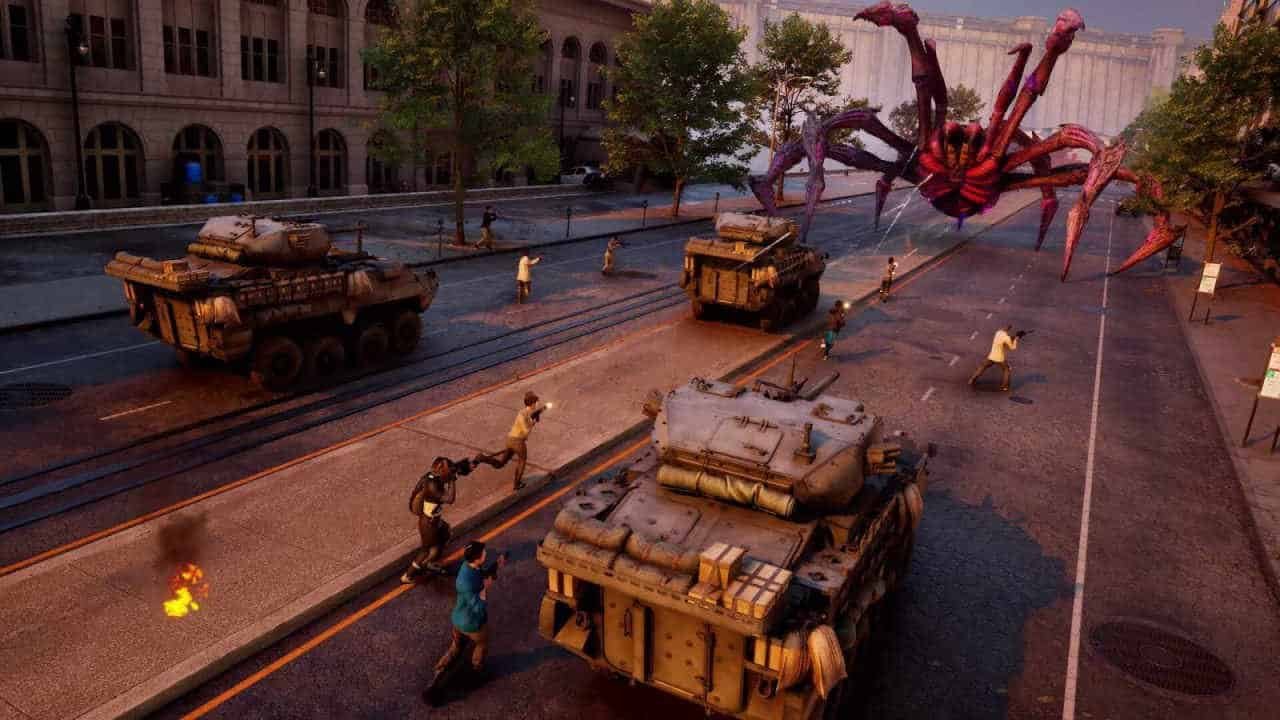 BeastLink mashes Pacific Rim with Battlefield in a huge new kaiju game Soldiers and tanks shooting at a giant spider in BeastLink.