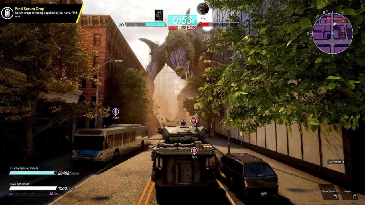 A tank aiming at a giant Baboon in BeastLink.