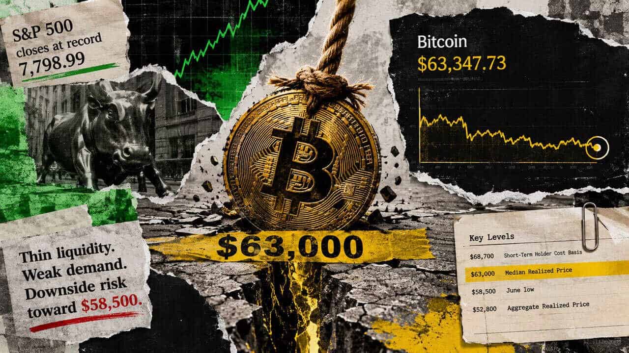 Bitcoin stuck near $63,000 shows how thin its bid has gotten while the S&P 500 prints a record