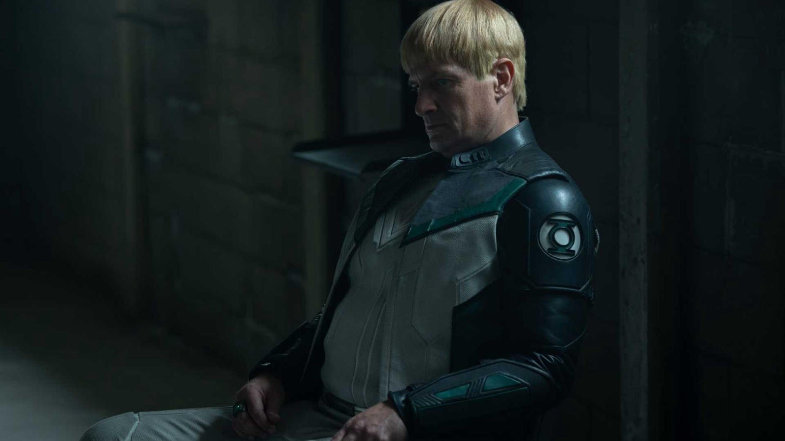 Nathan Fillion as Guy Gardner wearing his Green Lantern suit in HBO's Lanterns