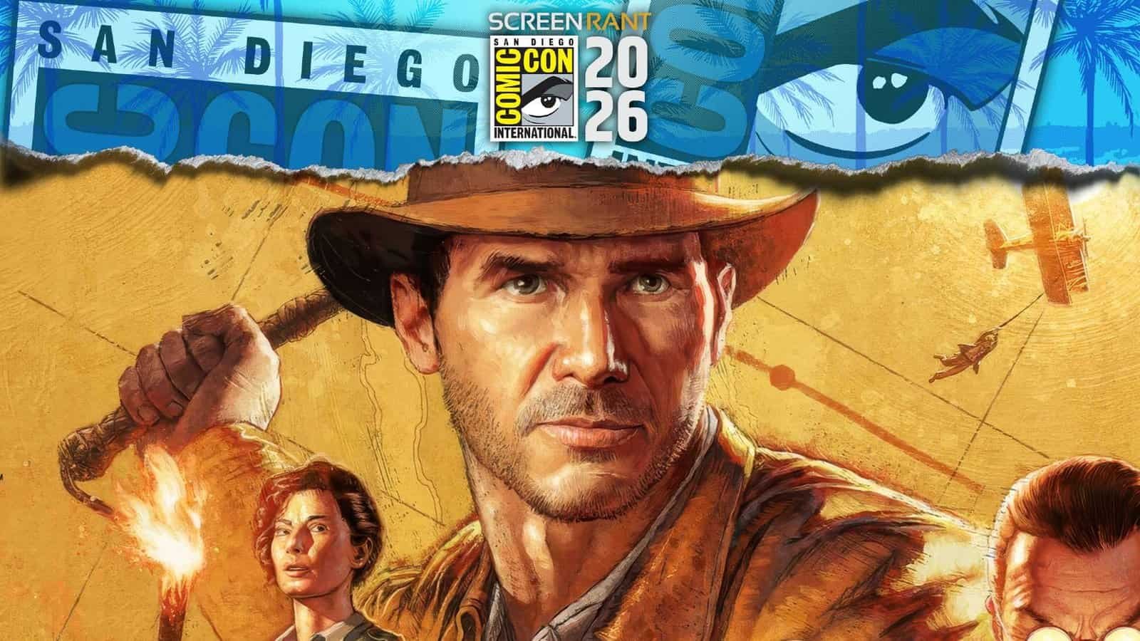 Harrison Ford's Indiana Jones under the San Diego Comic-Con 2026 banner