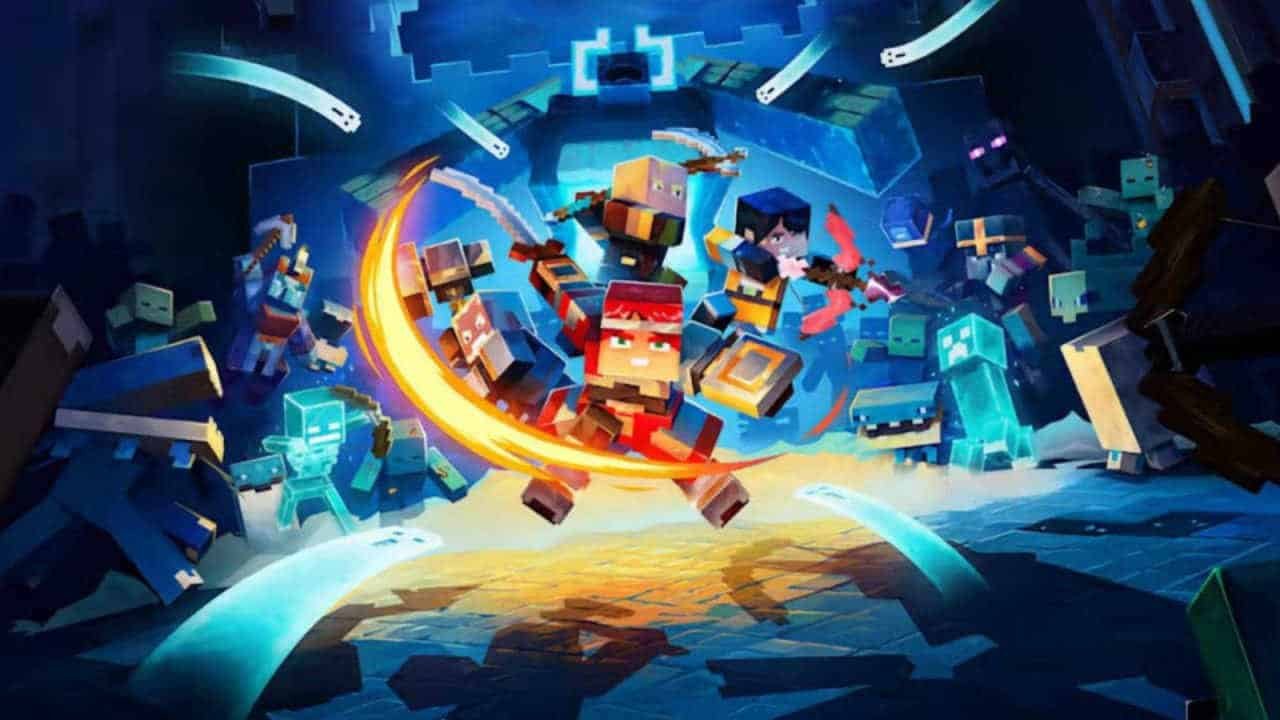 Minecraft characters swing swords in Minecraft Dungeons 2