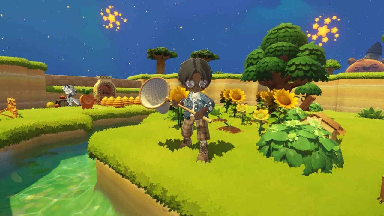 A Petit Planet character catches a bug