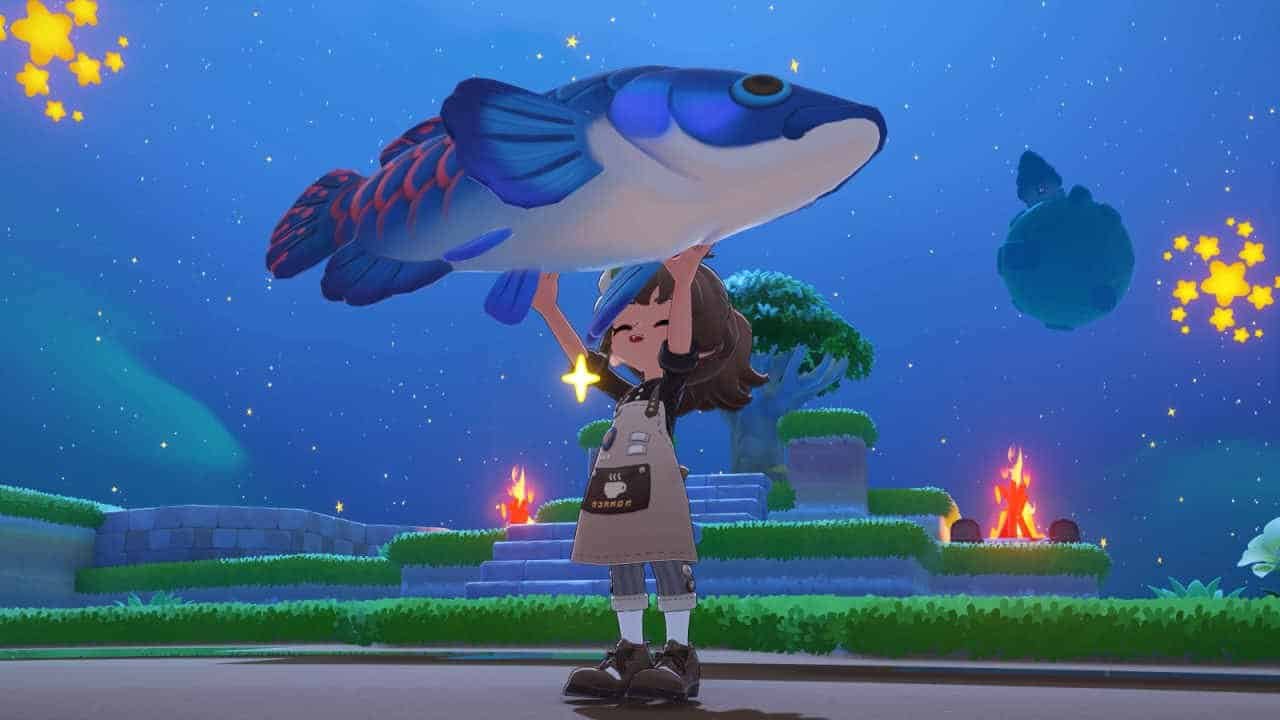 A Petit Planet character catches a fish