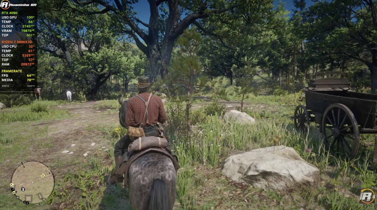 Image shows RDR2 with DLSS 5.0 enabled