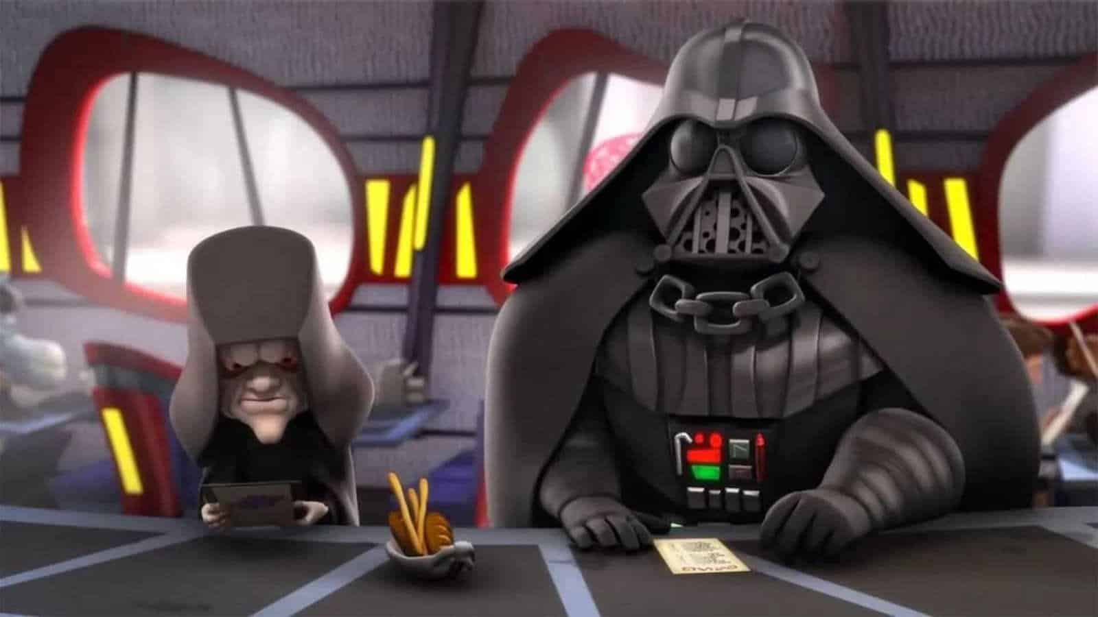 Two animated characters in Star Wars Detours.