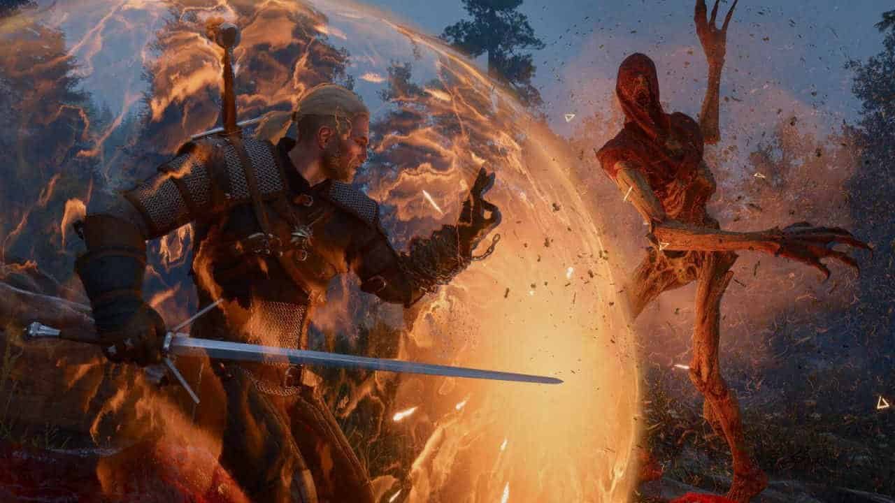 Geralt attacks a monster in The Withcer 3: Songs of the Past