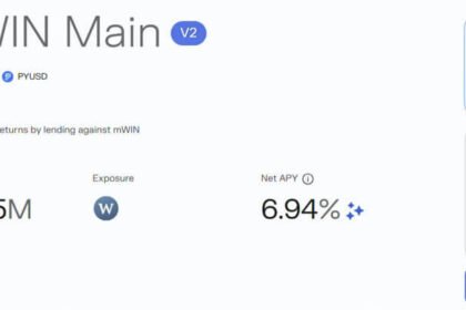 Sentora mWIN Main Morpho market interface showing total deposits, liquidity, and net APY for the PYUSD lending market.