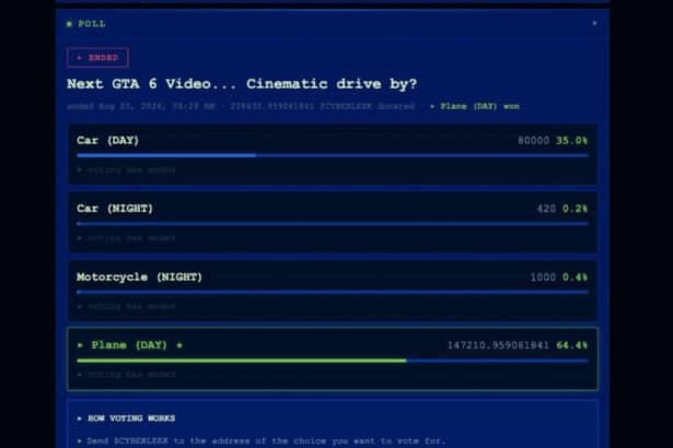 screenshot of CyberLeek’s paid poll showing the daytime plane option winning with 64.4 percent of the vote.
