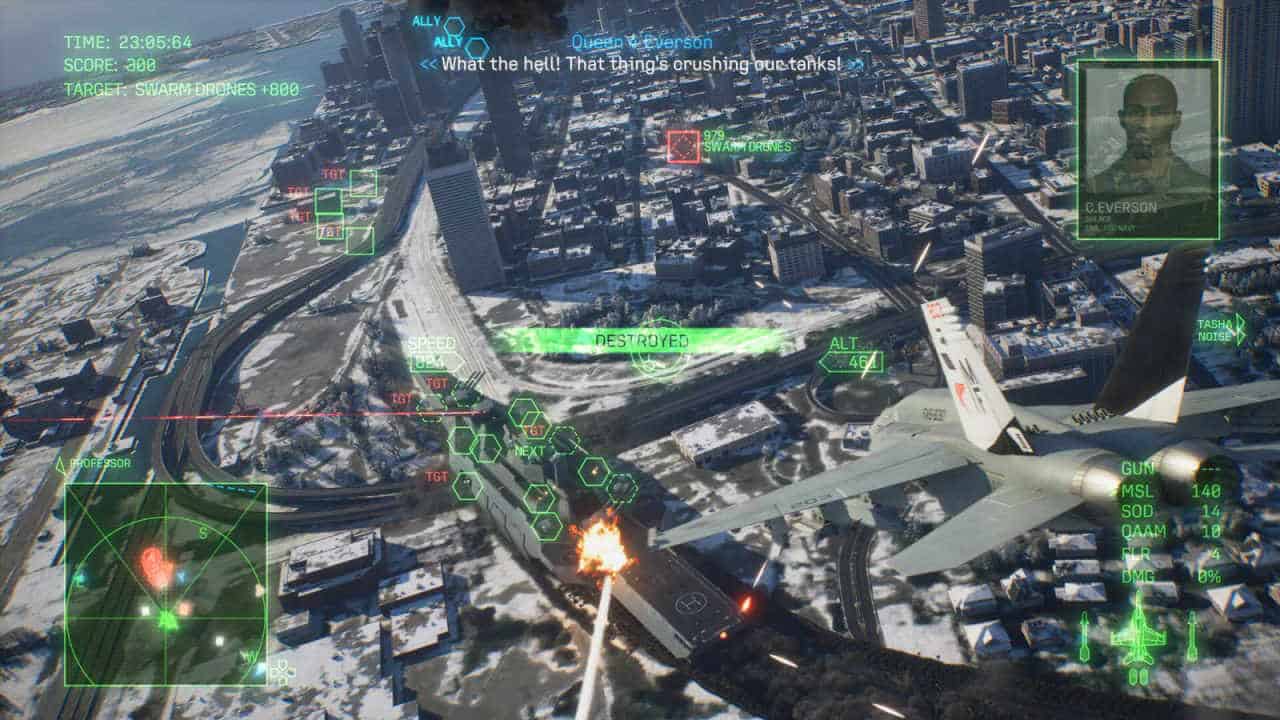 A plane attacks a tank in Ace Combat 8: Wings of Theve.