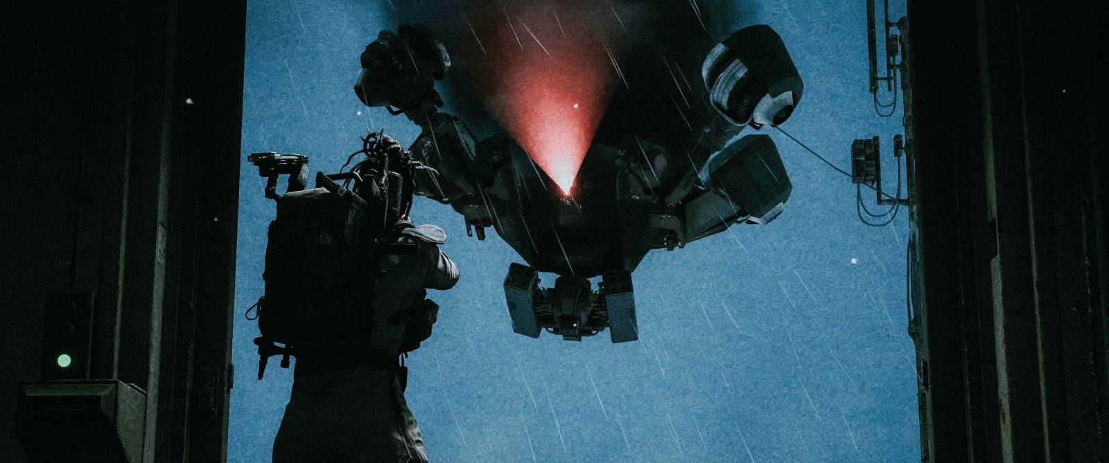A raider facing off against a Rocketeer in Arc Raiders.