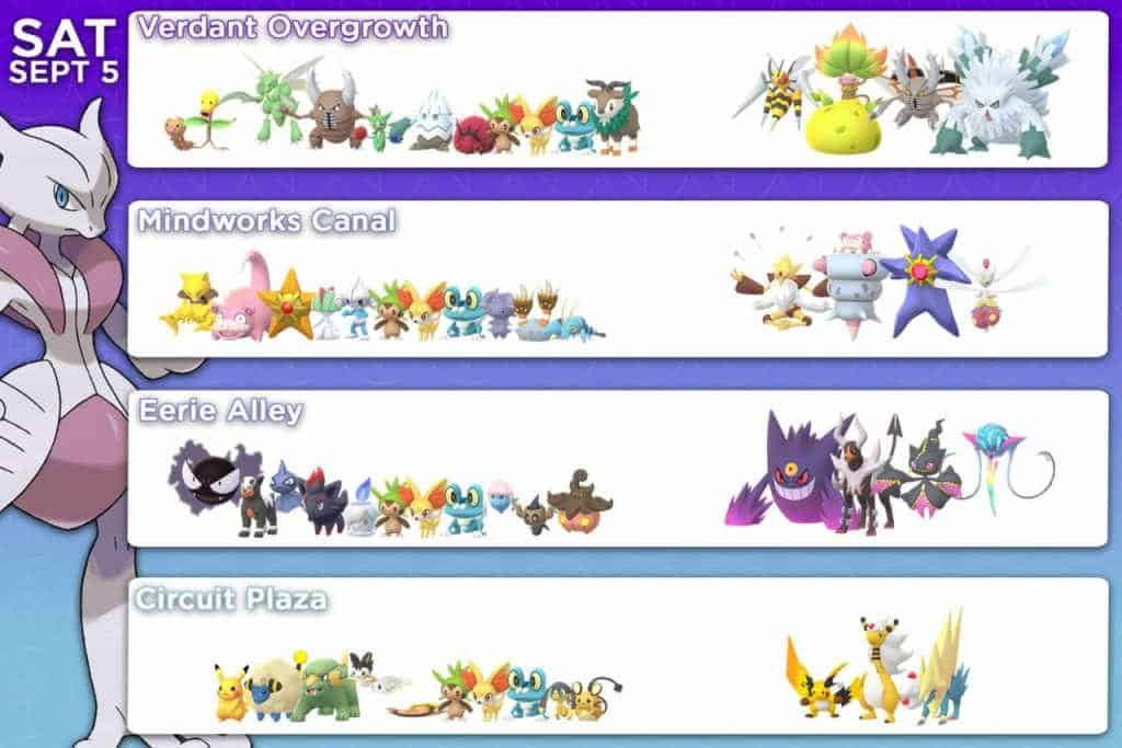 An infographic showing all the various Pokémon spawning for Saturday's Go Tour Finale event.