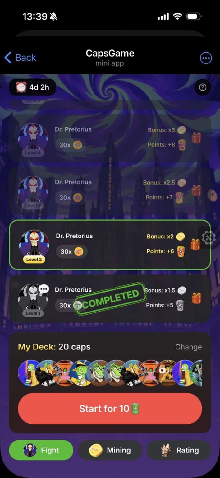 CapsGame gameplay screenshot 4 – Collectible crypto game on Solana