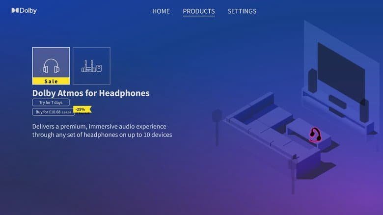 The Dolby Atmos for Headphones feature in the Dolby Access app.