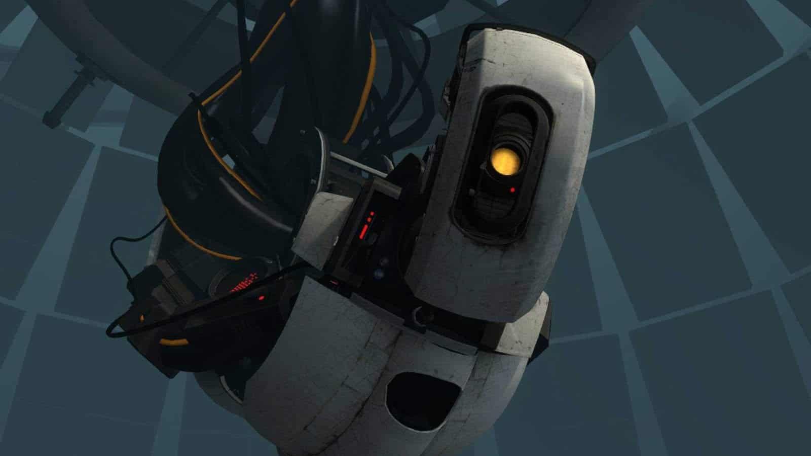 GLaDOS hanging from the ceiling in Portal.