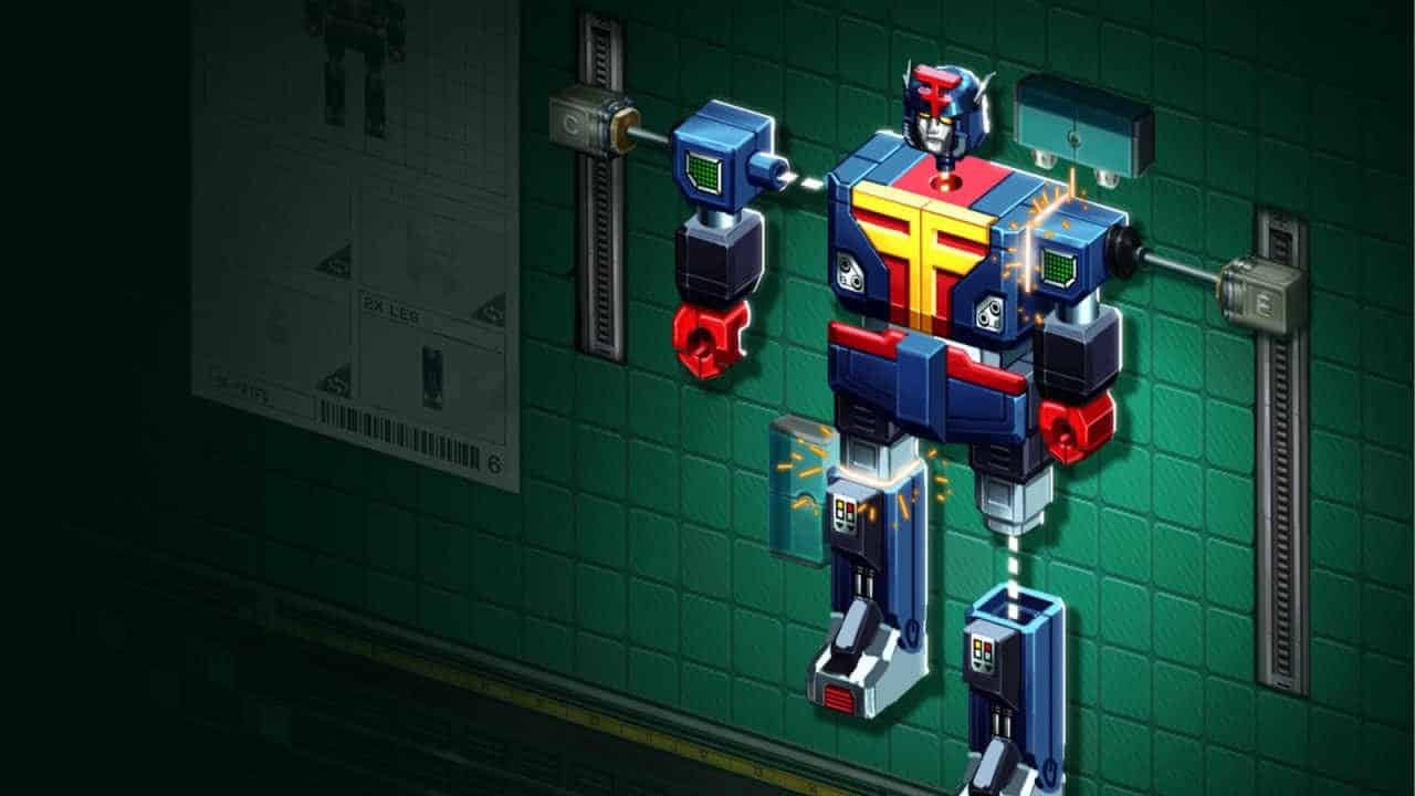 Artwork shows a Transformers-like character being built in Kaizen: A Factory Story